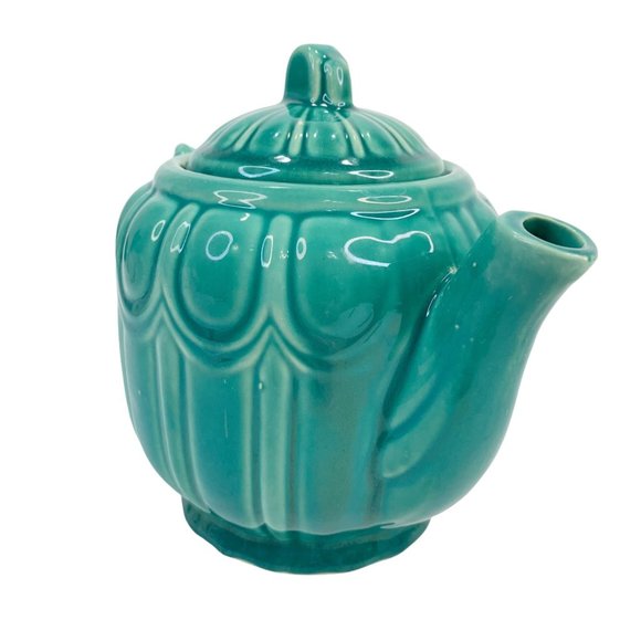 “SOLD” Vintage Shawnee Tea Pot MCM Ribbed Drape Pottery USA 1940s 40s Green - Picture 2 of 11